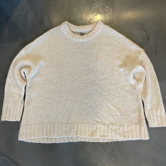 Aerie Sweater Size S Boxy Style Open Weave Crew Neck Ivory Wool/Alpaca Blend - Picture 1 of 8